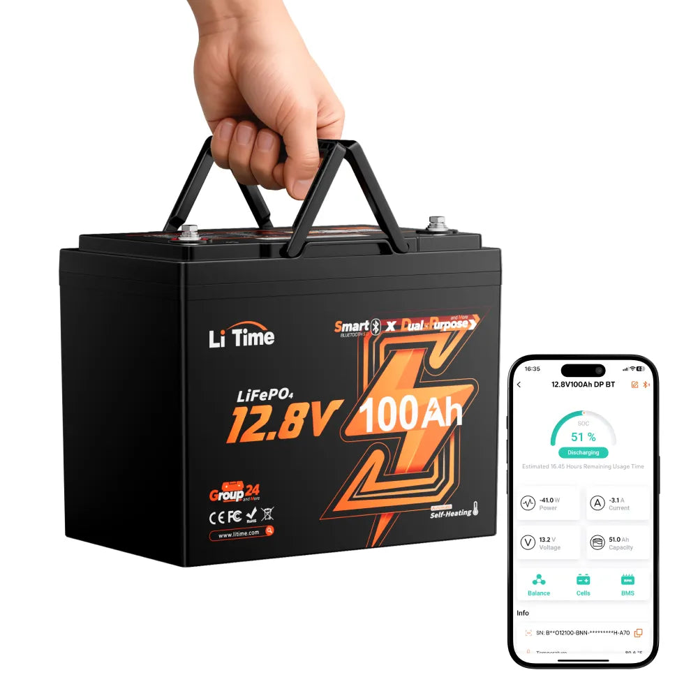 Batería LiTime 12V de 100Ah LiFePo4 - Doble Propósito Smart