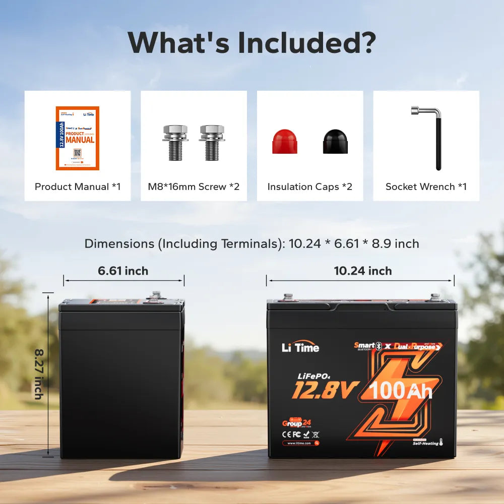 Batería LiTime 12V de 100Ah LiFePo4 - Doble Propósito Smart