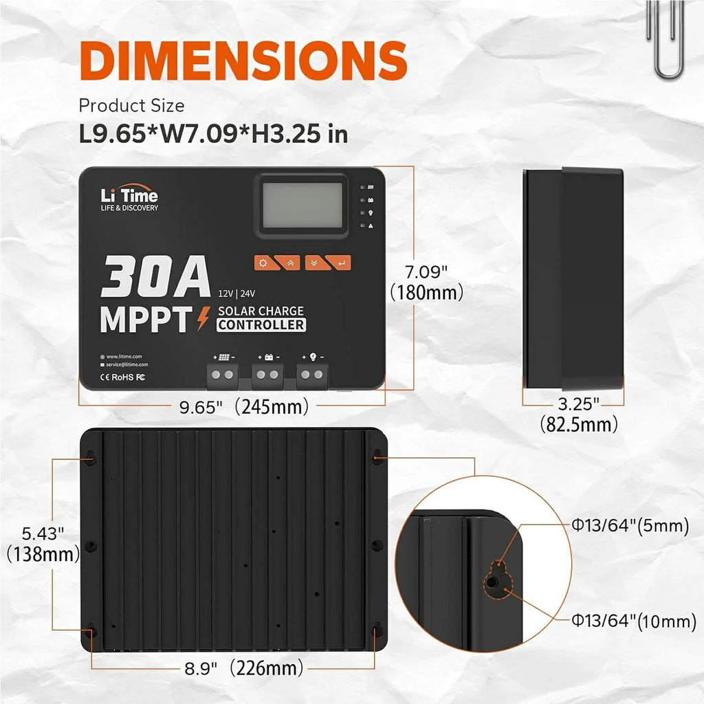 Controlador de Panel Solar MPPT 30A para 12V o 24V Smart