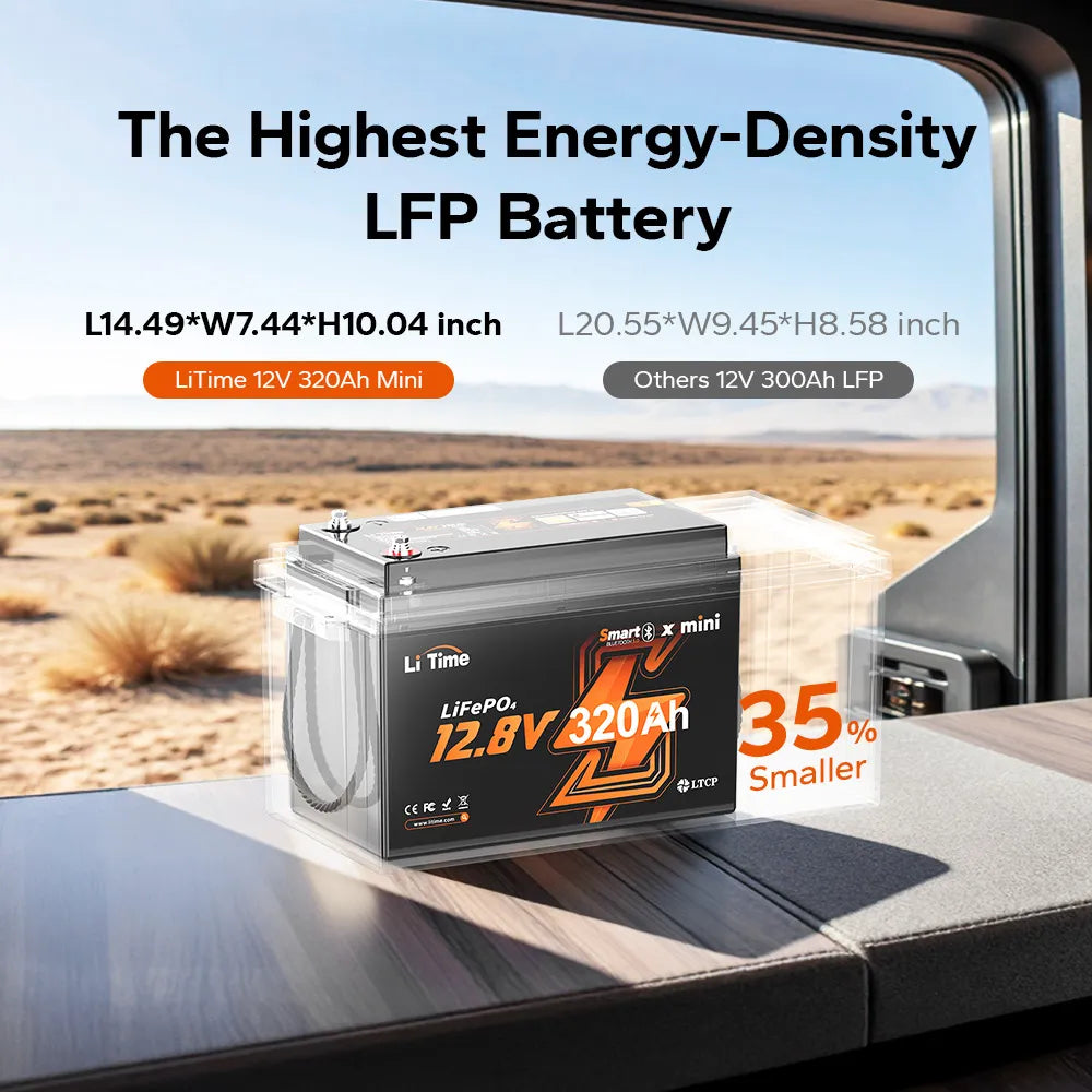 Batería LiTime 12V de 320Ah LiFePo4 Mini Smart
