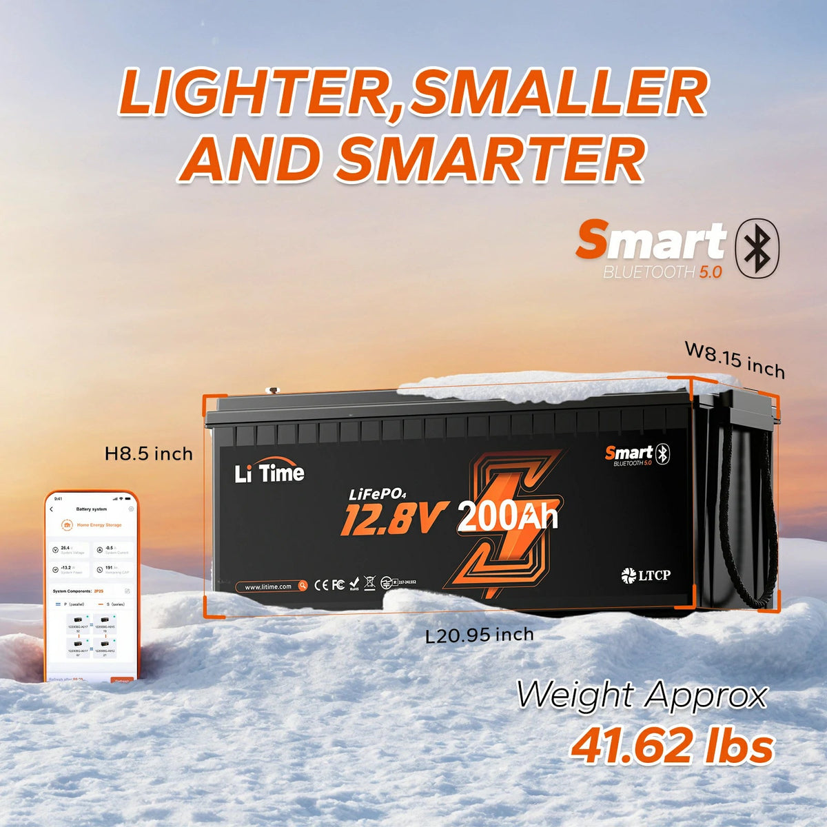 Batería LiTime 12V de 200Ah LiFePo4 Smart