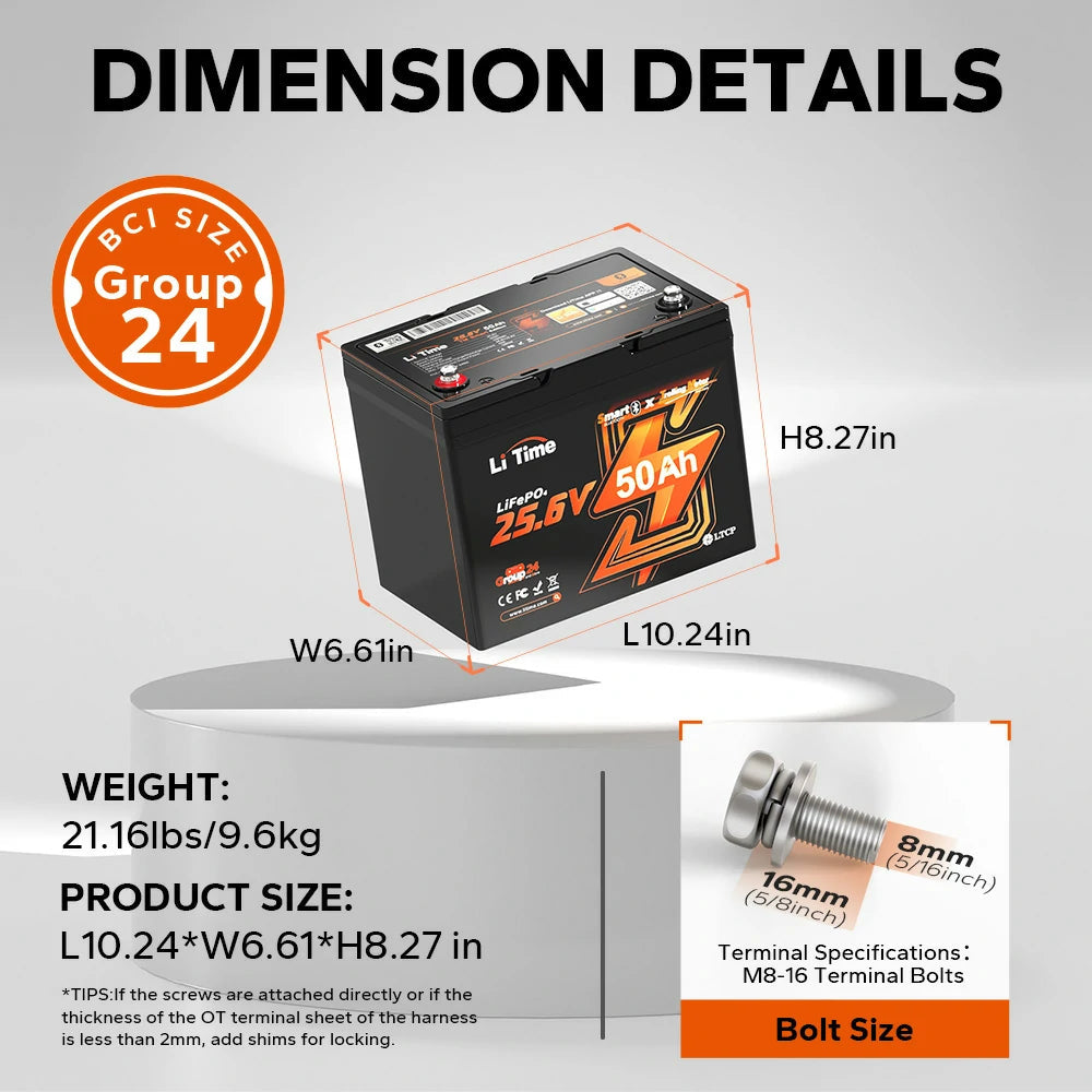 Batería LiTime 24V de 50Ah LiFePo4 Smart