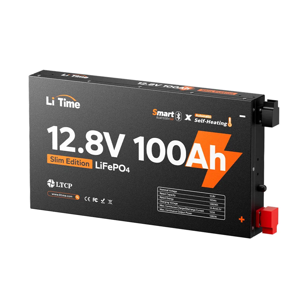 Batería LiTime 12V de 100Ah LiFePo4 Ultra Slim Montable