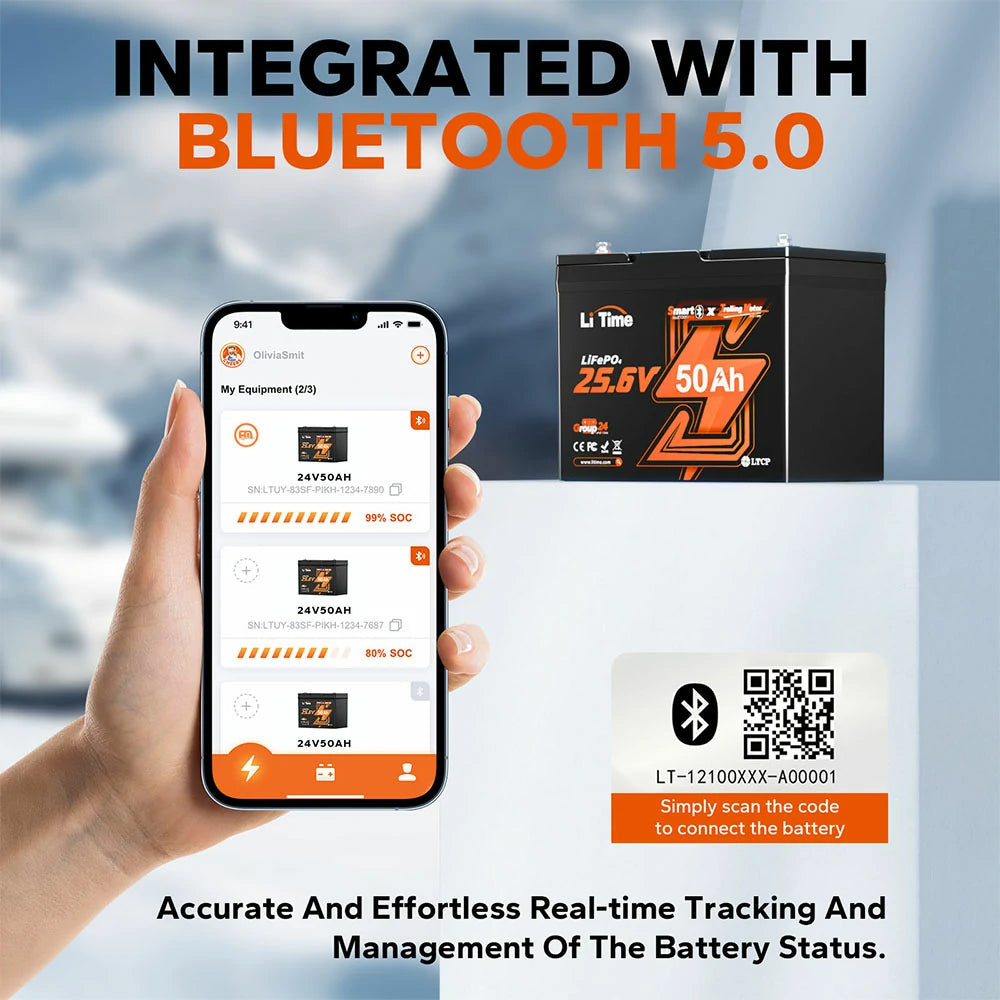 Batería LiTime 24V de 50Ah LiFePo4 Smart