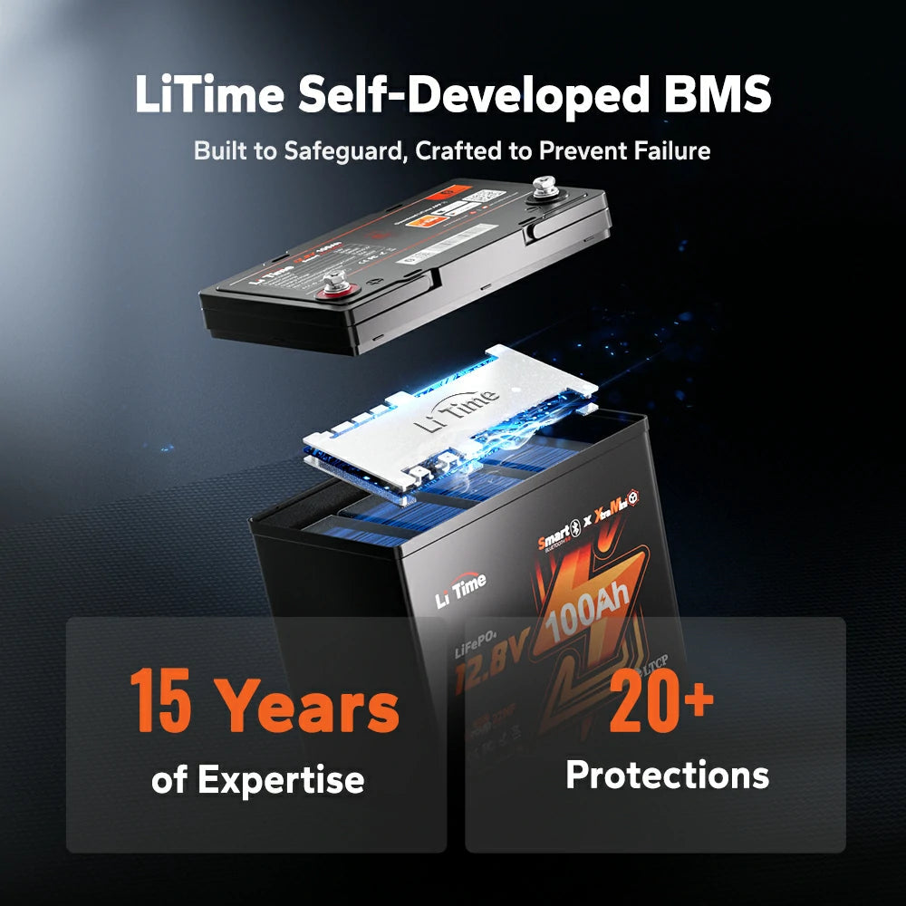 Batería LiTime 12V de 100Ah LiFePo4 Xtra-Mini Smart