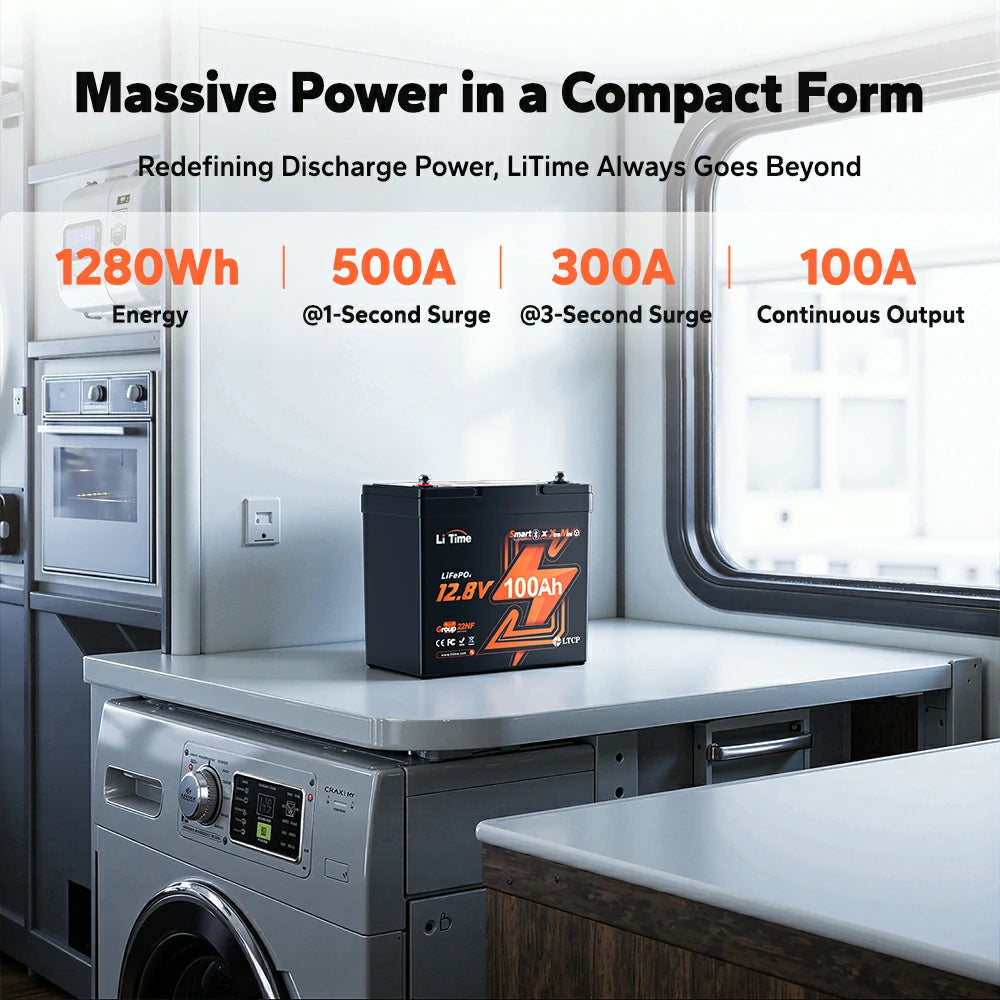 Batería LiTime 12V de 100Ah LiFePo4 Xtra-Mini Smart