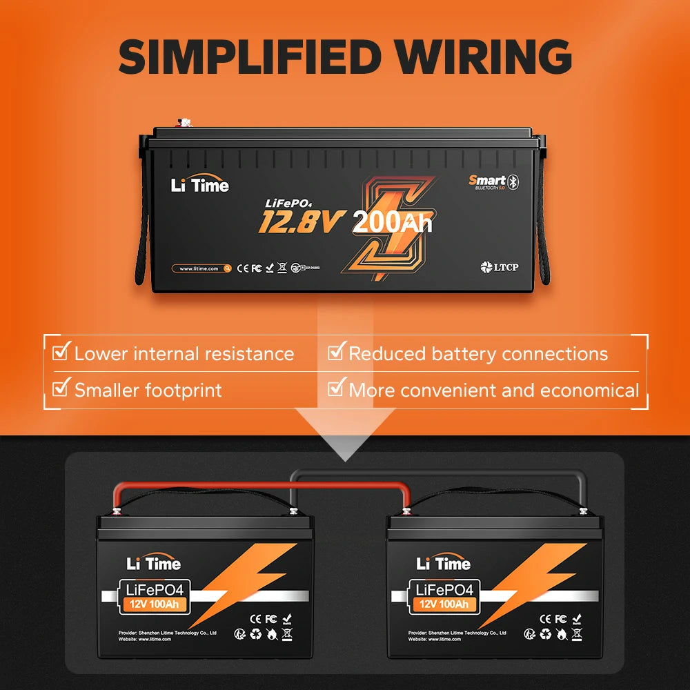 Batería LiTime 12V de 200Ah LiFePo4 Smart