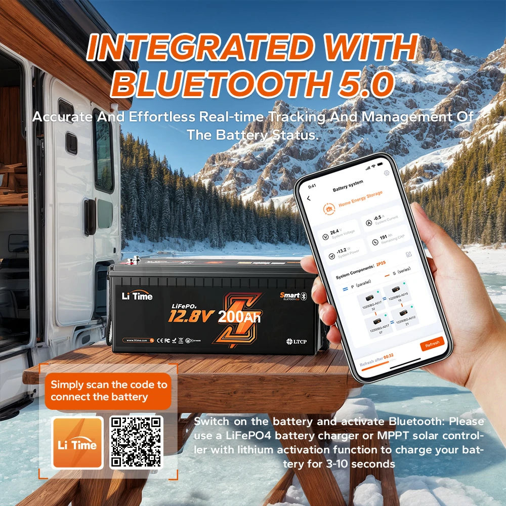 Batería LiTime 12V de 200Ah LiFePo4 Smart