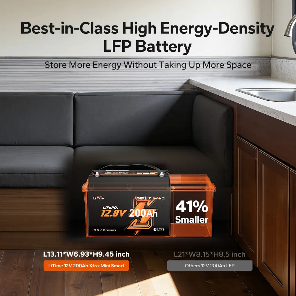 Batería LiTime 12V de 200Ah LiFePo4 Xtra-Mini Smart