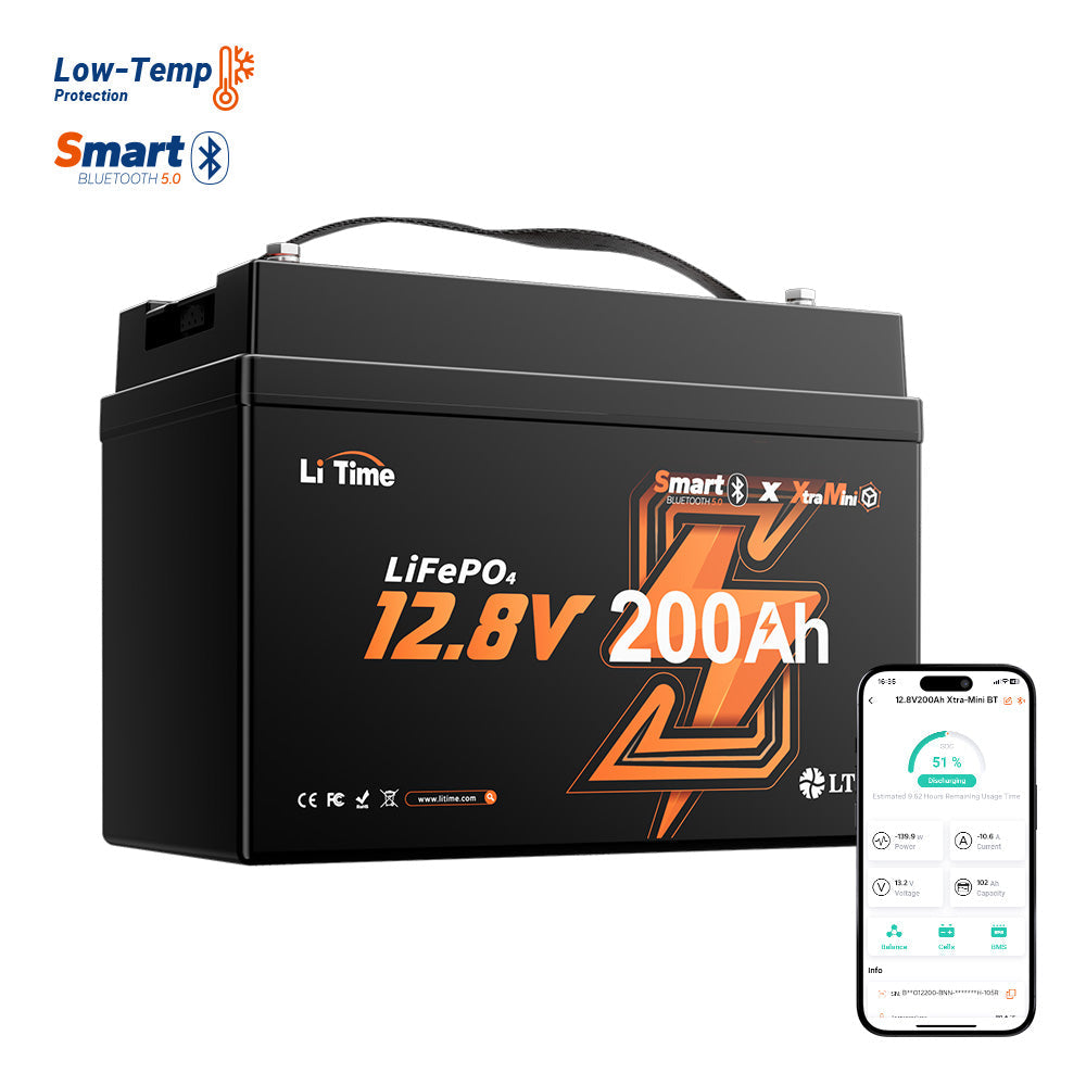 Batería LiTime 12V de 200Ah LiFePo4 Xtra-Mini Smart