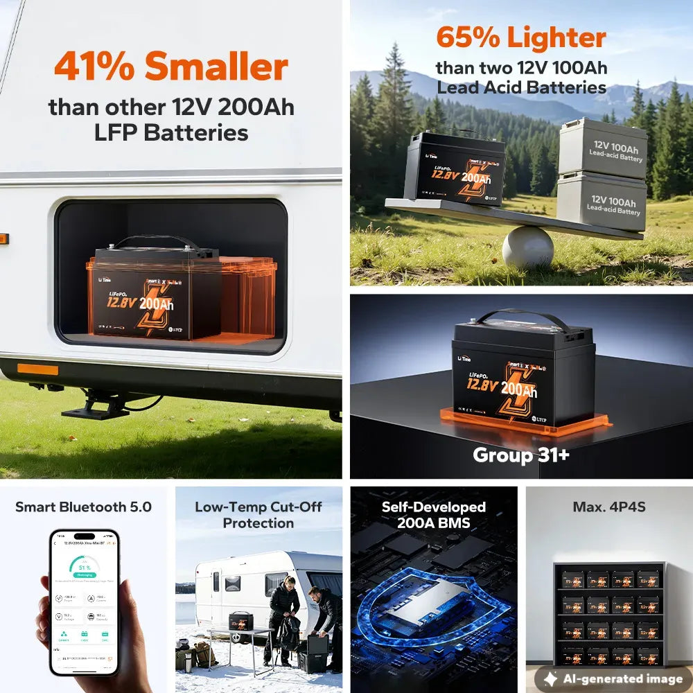 Batería LiTime 12V de 200Ah LiFePo4 Xtra-Mini Smart