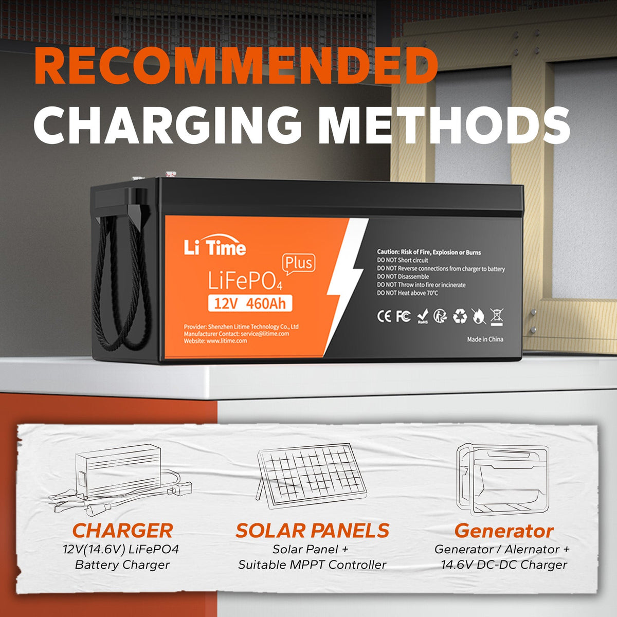 Batería LiTime 12V de 460Ah LiFePo4 para Camper, Remolque, Hogar