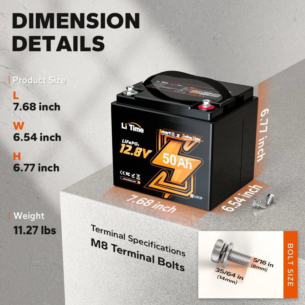 Batería LiTime 12V de 50Ah LiFePo4 Smart