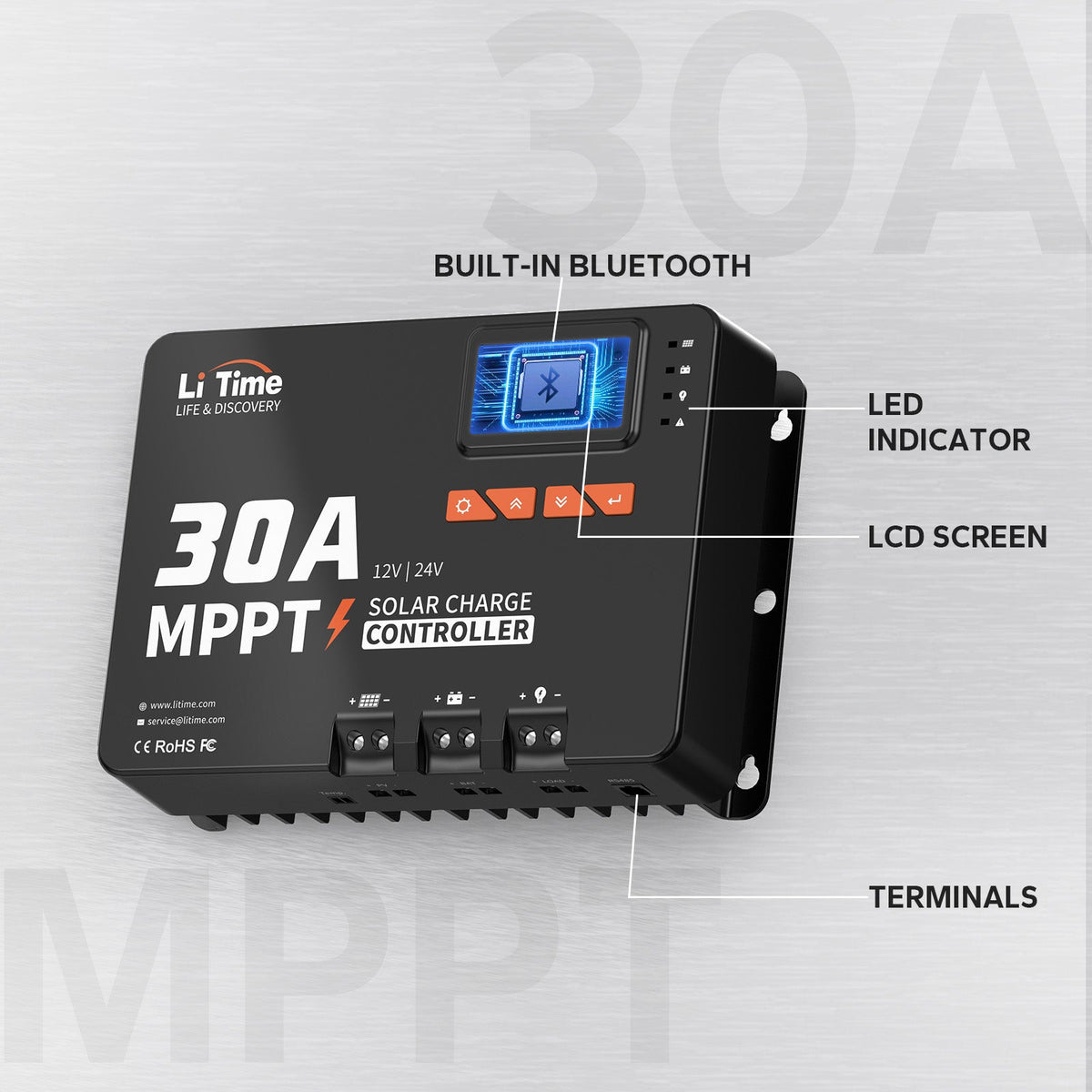 Controlador de Panel Solar MPPT 30A para 12V o 24V Smart