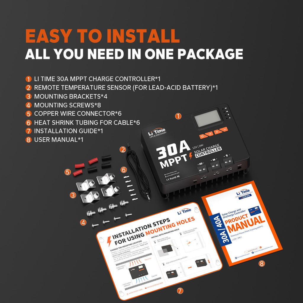Controlador de Panel Solar MPPT 30A para 12V o 24V Smart