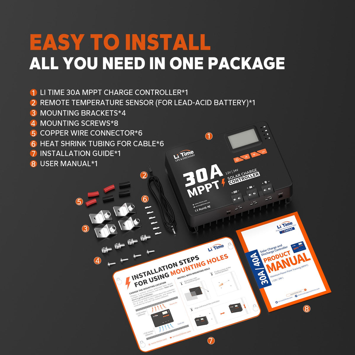 Controlador de Panel Solar MPPT 30A para 12V o 24V Smart